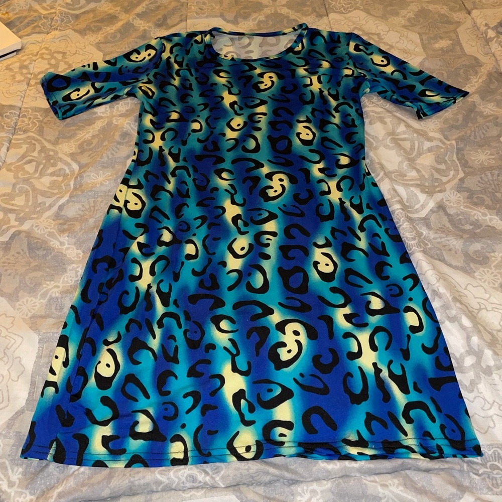 Blue, green and yellow dress